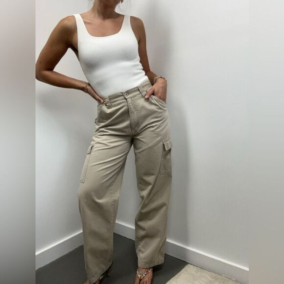 Vintage 90’s Bill Blass Beige Tan Wide Leg Cargo Pants High Rise Size S - Picture 2 of 9